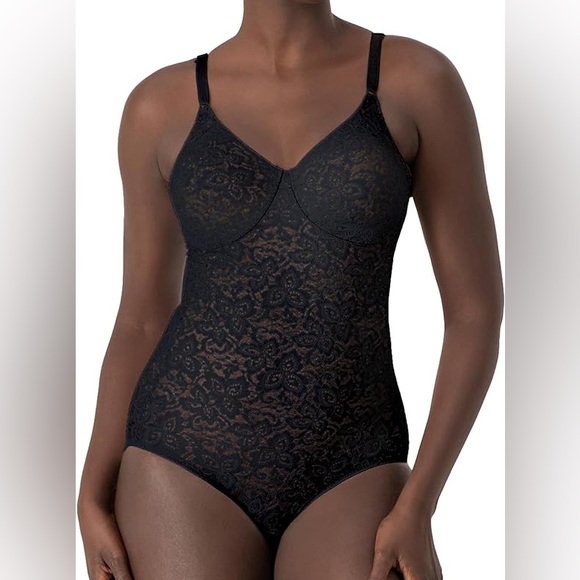 BALI ALL OVER SOLUTIONS womens black smoothing lace body suit shapewear 34B NWT - Picture 1 of 5